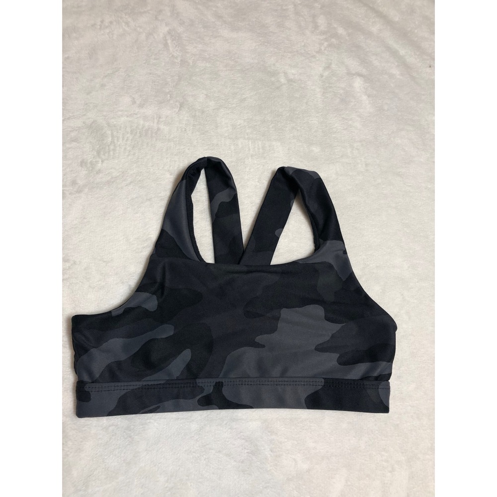 5/$25 Old Navy Sports Bra M/8 Black Gray Camo PowerSoft Go-Dry Racerback Keyhole